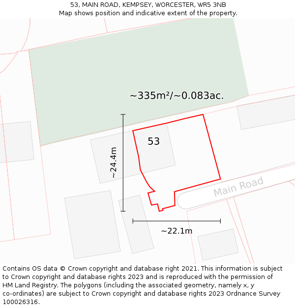 53, MAIN ROAD, KEMPSEY, WORCESTER, WR5 3NB: Plot and title map