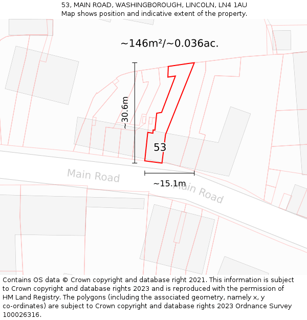 53, MAIN ROAD, WASHINGBOROUGH, LINCOLN, LN4 1AU: Plot and title map