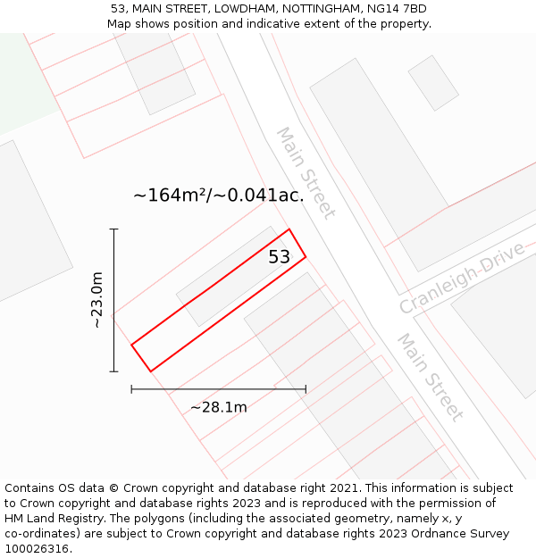 53, MAIN STREET, LOWDHAM, NOTTINGHAM, NG14 7BD: Plot and title map