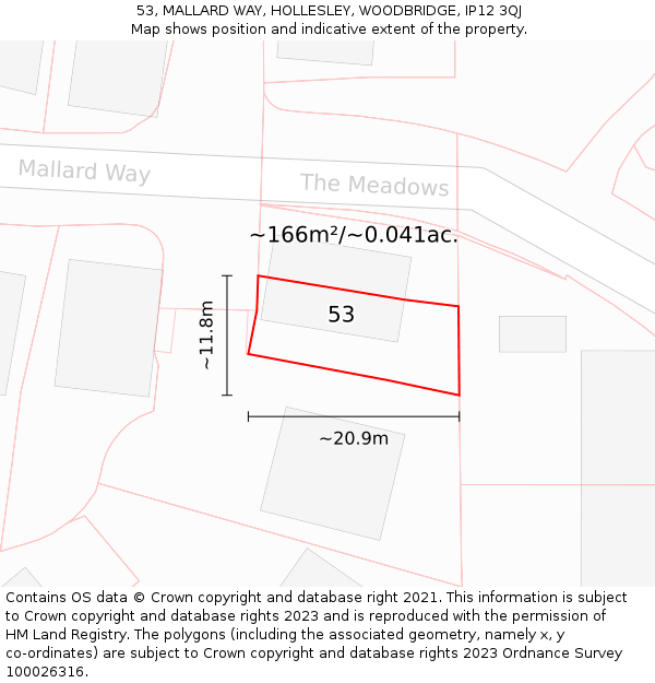 53, MALLARD WAY, HOLLESLEY, WOODBRIDGE, IP12 3QJ: Plot and title map