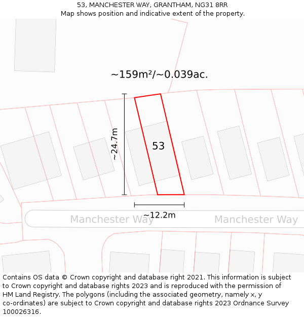 53, MANCHESTER WAY, GRANTHAM, NG31 8RR: Plot and title map