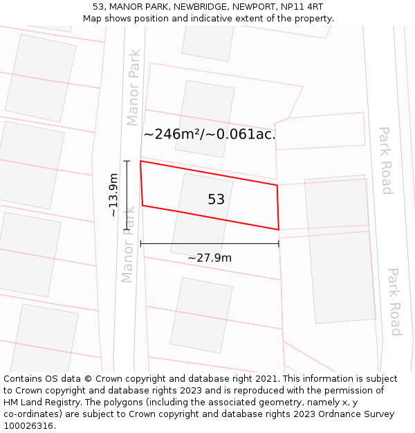 53, MANOR PARK, NEWBRIDGE, NEWPORT, NP11 4RT: Plot and title map