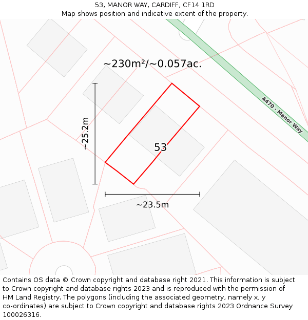 53, MANOR WAY, CARDIFF, CF14 1RD: Plot and title map