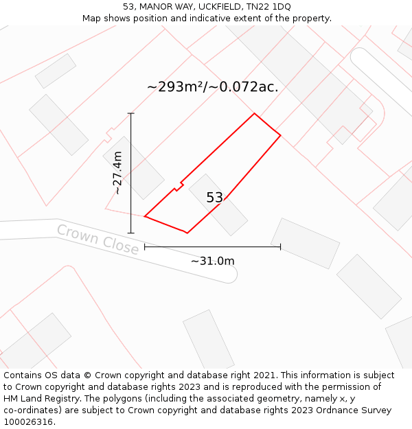 53, MANOR WAY, UCKFIELD, TN22 1DQ: Plot and title map
