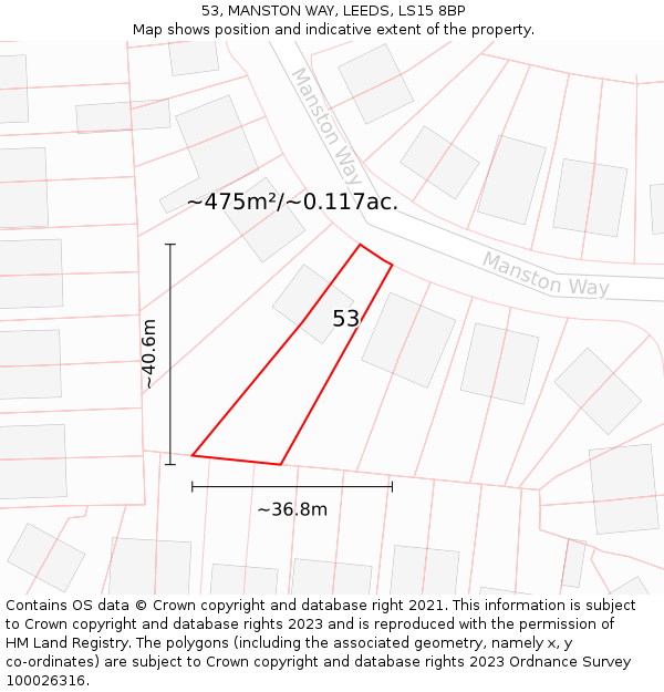53, MANSTON WAY, LEEDS, LS15 8BP: Plot and title map