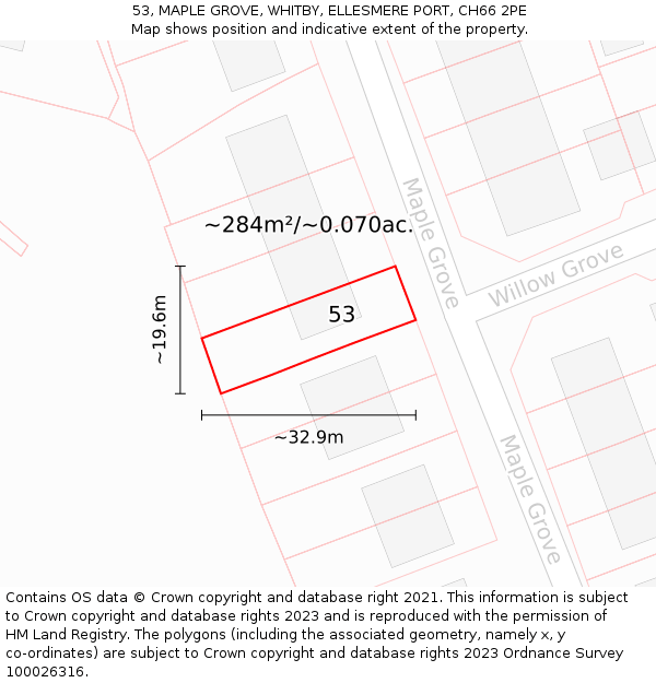 53, MAPLE GROVE, WHITBY, ELLESMERE PORT, CH66 2PE: Plot and title map