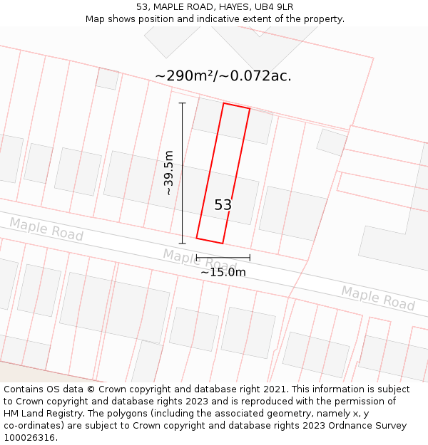53, MAPLE ROAD, HAYES, UB4 9LR: Plot and title map