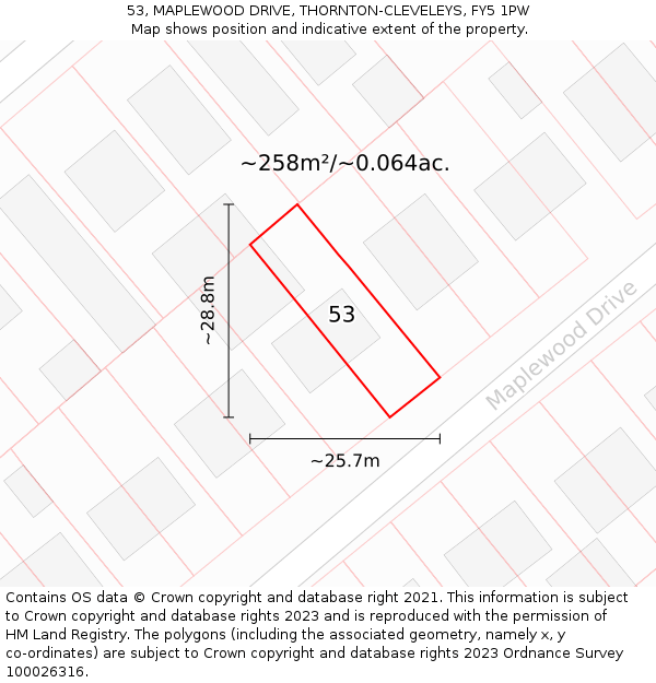 53, MAPLEWOOD DRIVE, THORNTON-CLEVELEYS, FY5 1PW: Plot and title map