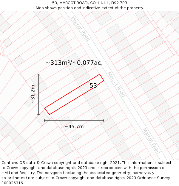 53, MARCOT ROAD, SOLIHULL, B92 7PR: Plot and title map
