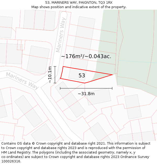53, MARINERS WAY, PAIGNTON, TQ3 1RX: Plot and title map