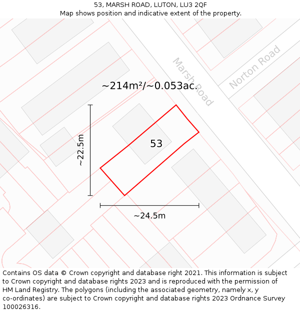 53, MARSH ROAD, LUTON, LU3 2QF: Plot and title map