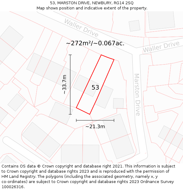 53, MARSTON DRIVE, NEWBURY, RG14 2SQ: Plot and title map