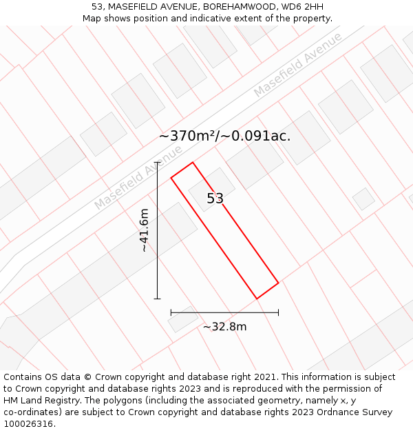 53, MASEFIELD AVENUE, BOREHAMWOOD, WD6 2HH: Plot and title map