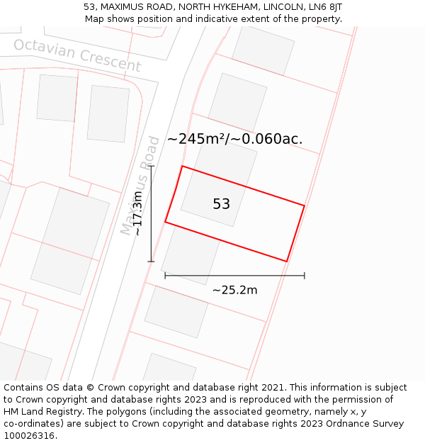53, MAXIMUS ROAD, NORTH HYKEHAM, LINCOLN, LN6 8JT: Plot and title map