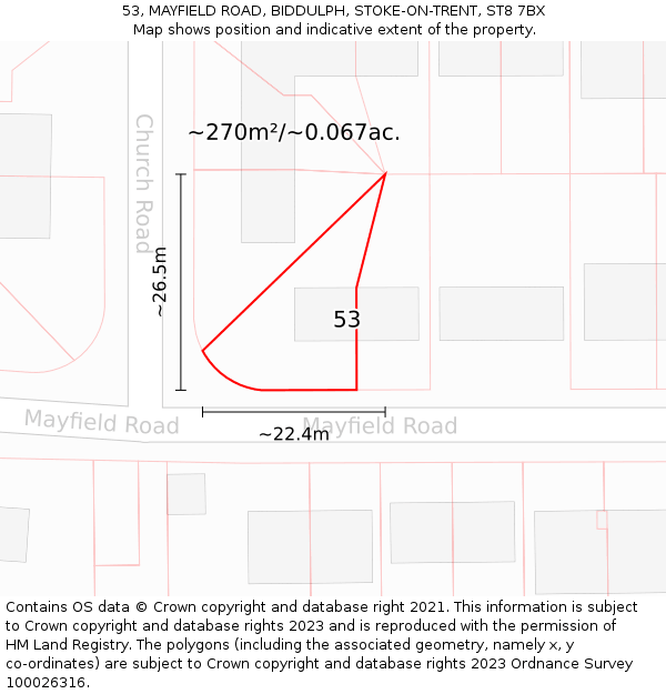 53, MAYFIELD ROAD, BIDDULPH, STOKE-ON-TRENT, ST8 7BX: Plot and title map