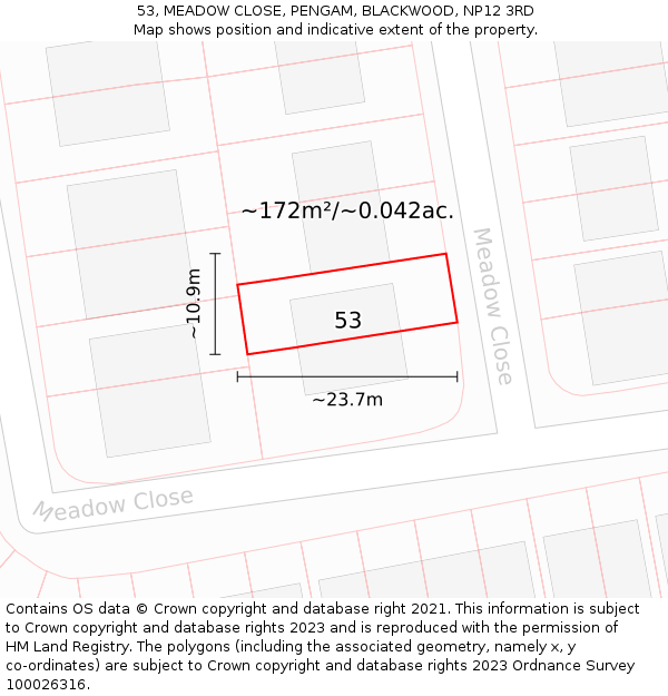 53, MEADOW CLOSE, PENGAM, BLACKWOOD, NP12 3RD: Plot and title map