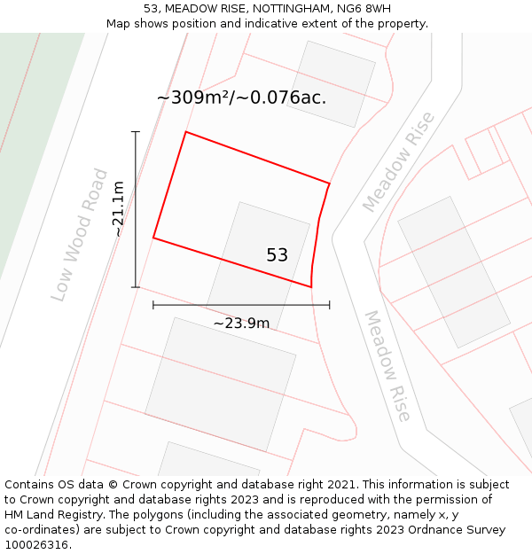53, MEADOW RISE, NOTTINGHAM, NG6 8WH: Plot and title map