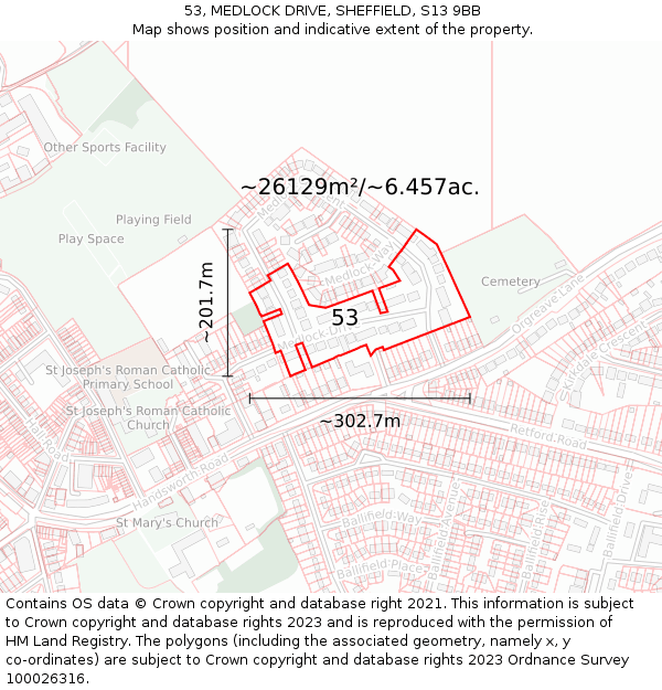 53, MEDLOCK DRIVE, SHEFFIELD, S13 9BB: Plot and title map