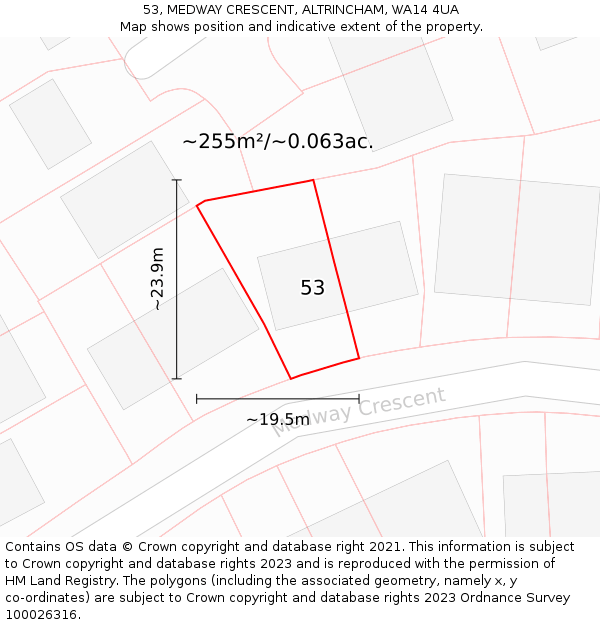 53, MEDWAY CRESCENT, ALTRINCHAM, WA14 4UA: Plot and title map