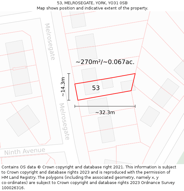 53, MELROSEGATE, YORK, YO31 0SB: Plot and title map