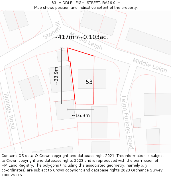 53, MIDDLE LEIGH, STREET, BA16 0LH: Plot and title map