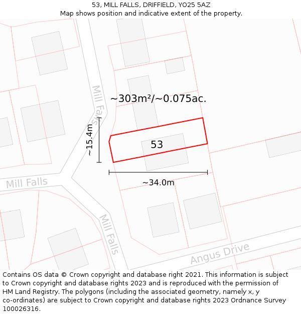 53, MILL FALLS, DRIFFIELD, YO25 5AZ: Plot and title map
