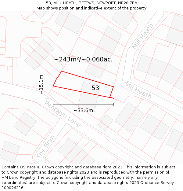 53, MILL HEATH, BETTWS, NEWPORT, NP20 7RA: Plot and title map