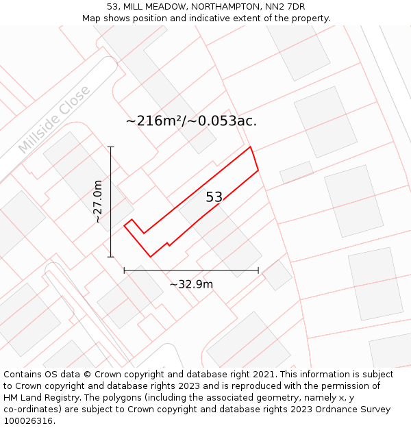 53, MILL MEADOW, NORTHAMPTON, NN2 7DR: Plot and title map