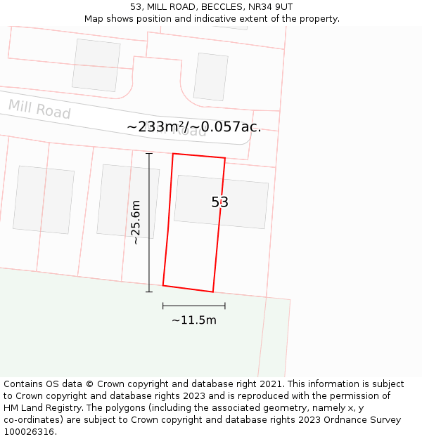53, MILL ROAD, BECCLES, NR34 9UT: Plot and title map