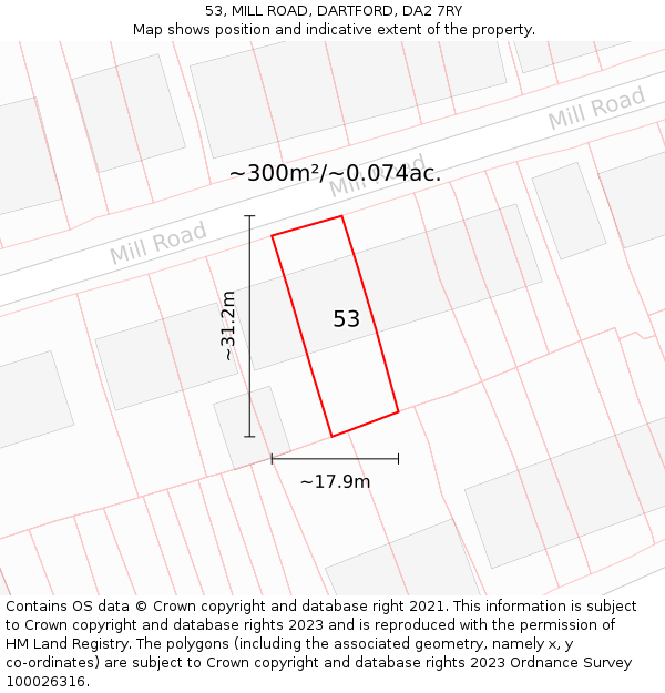 53, MILL ROAD, DARTFORD, DA2 7RY: Plot and title map