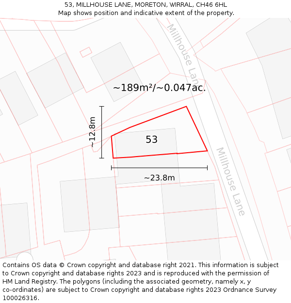 53, MILLHOUSE LANE, MORETON, WIRRAL, CH46 6HL: Plot and title map