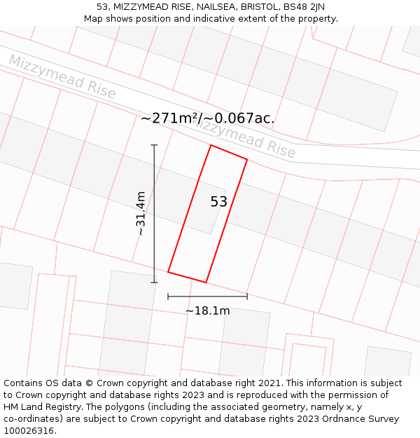 53, MIZZYMEAD RISE, NAILSEA, BRISTOL, BS48 2JN: Plot and title map