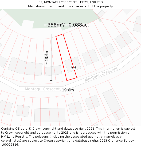53, MONTAGU CRESCENT, LEEDS, LS8 2RD: Plot and title map
