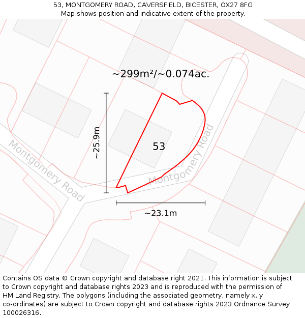 53, MONTGOMERY ROAD, CAVERSFIELD, BICESTER, OX27 8FG: Plot and title map