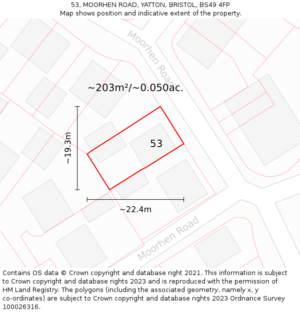53, MOORHEN ROAD, YATTON, BRISTOL, BS49 4FP: Plot and title map