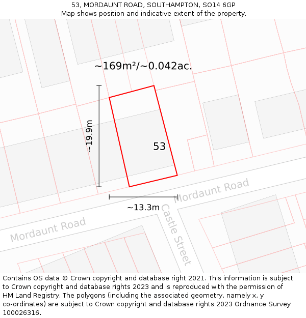 53, MORDAUNT ROAD, SOUTHAMPTON, SO14 6GP: Plot and title map