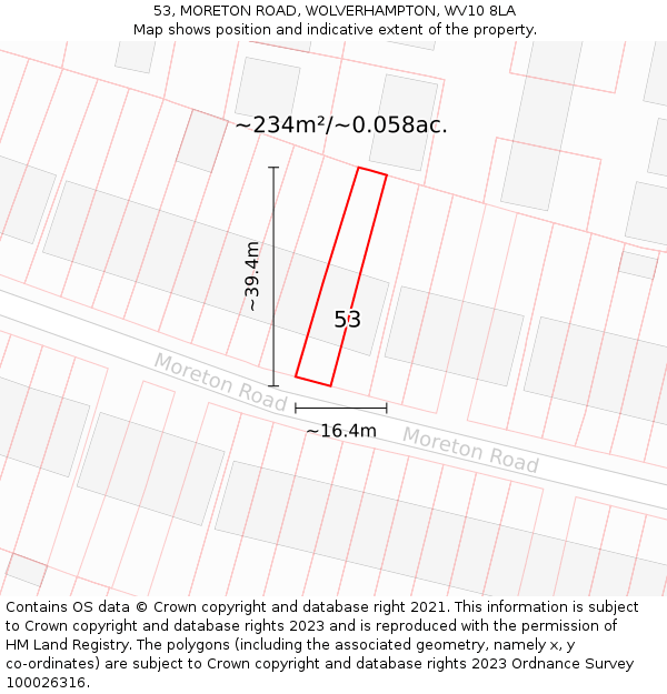 53, MORETON ROAD, WOLVERHAMPTON, WV10 8LA: Plot and title map