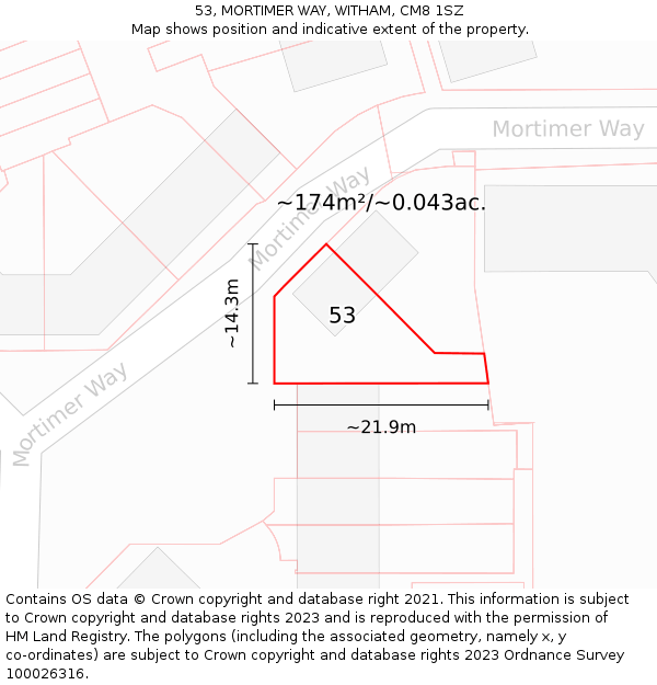 53, MORTIMER WAY, WITHAM, CM8 1SZ: Plot and title map