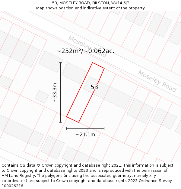 53, MOSELEY ROAD, BILSTON, WV14 6JB: Plot and title map