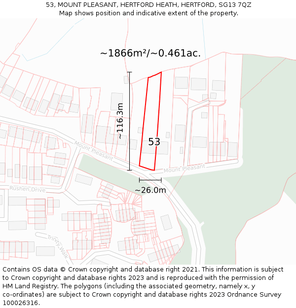 53, MOUNT PLEASANT, HERTFORD HEATH, HERTFORD, SG13 7QZ: Plot and title map