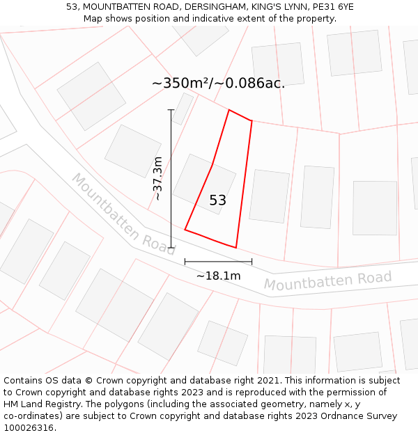 53, MOUNTBATTEN ROAD, DERSINGHAM, KING'S LYNN, PE31 6YE: Plot and title map
