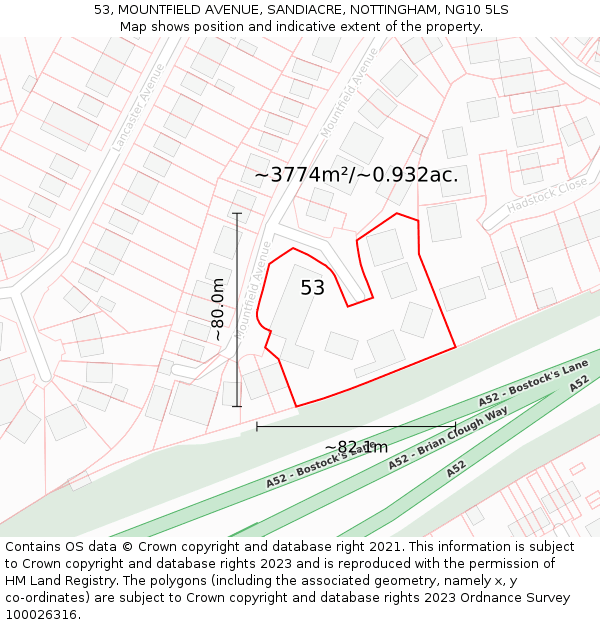 53, MOUNTFIELD AVENUE, SANDIACRE, NOTTINGHAM, NG10 5LS: Plot and title map