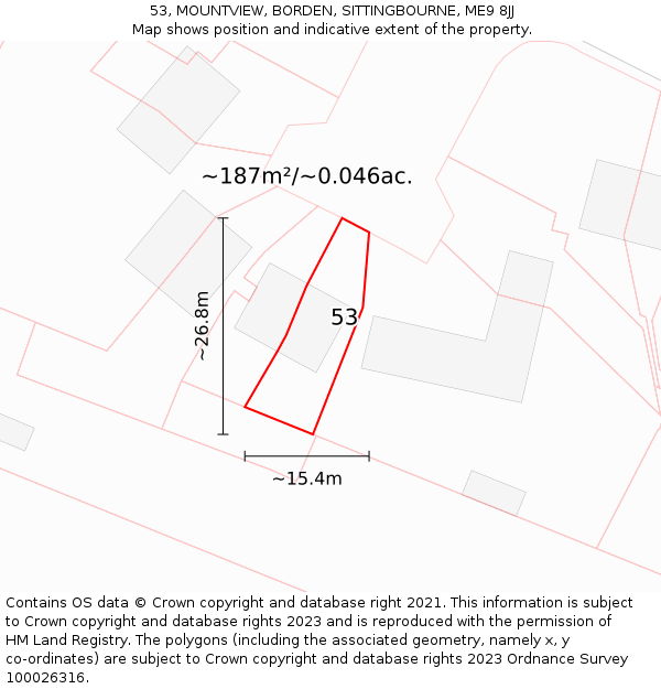 53, MOUNTVIEW, BORDEN, SITTINGBOURNE, ME9 8JJ: Plot and title map