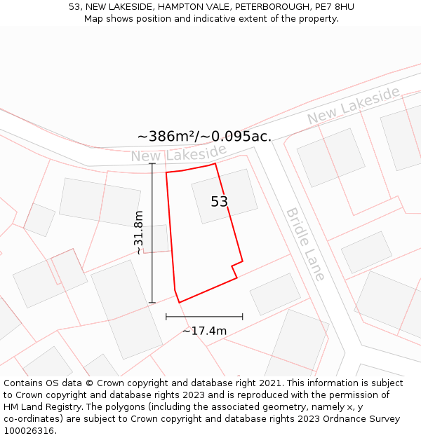 53, NEW LAKESIDE, HAMPTON VALE, PETERBOROUGH, PE7 8HU: Plot and title map