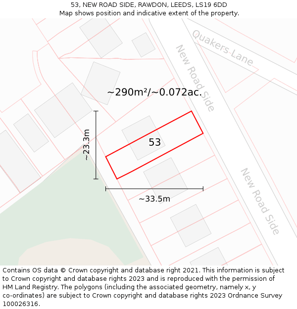 53, NEW ROAD SIDE, RAWDON, LEEDS, LS19 6DD: Plot and title map