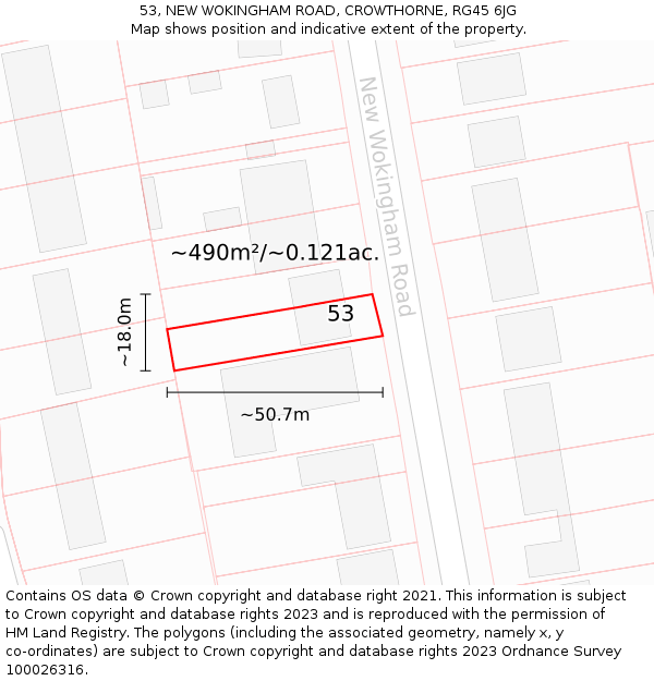 53, NEW WOKINGHAM ROAD, CROWTHORNE, RG45 6JG: Plot and title map
