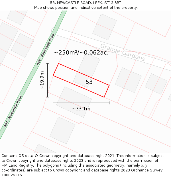 53, NEWCASTLE ROAD, LEEK, ST13 5RT: Plot and title map