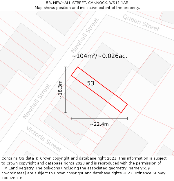 53, NEWHALL STREET, CANNOCK, WS11 1AB: Plot and title map