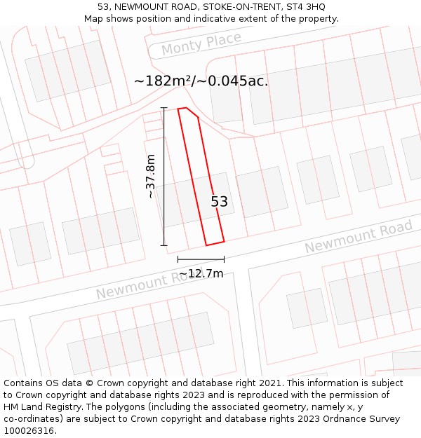 53, NEWMOUNT ROAD, STOKE-ON-TRENT, ST4 3HQ: Plot and title map