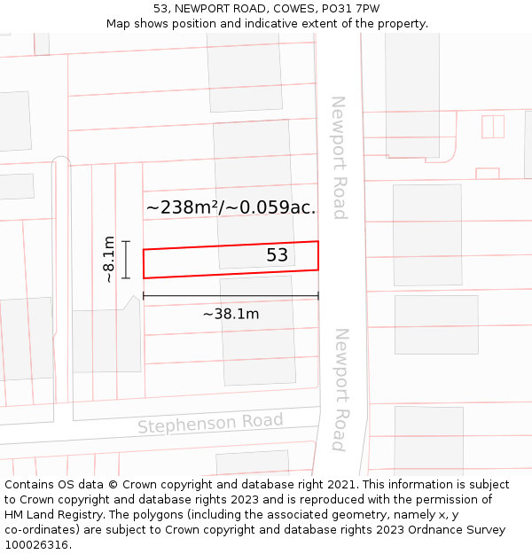 53, NEWPORT ROAD, COWES, PO31 7PW: Plot and title map